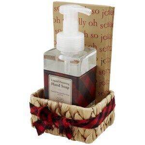 Mud Pie Red Check Soap and Guest Towel Basket Set/NWT